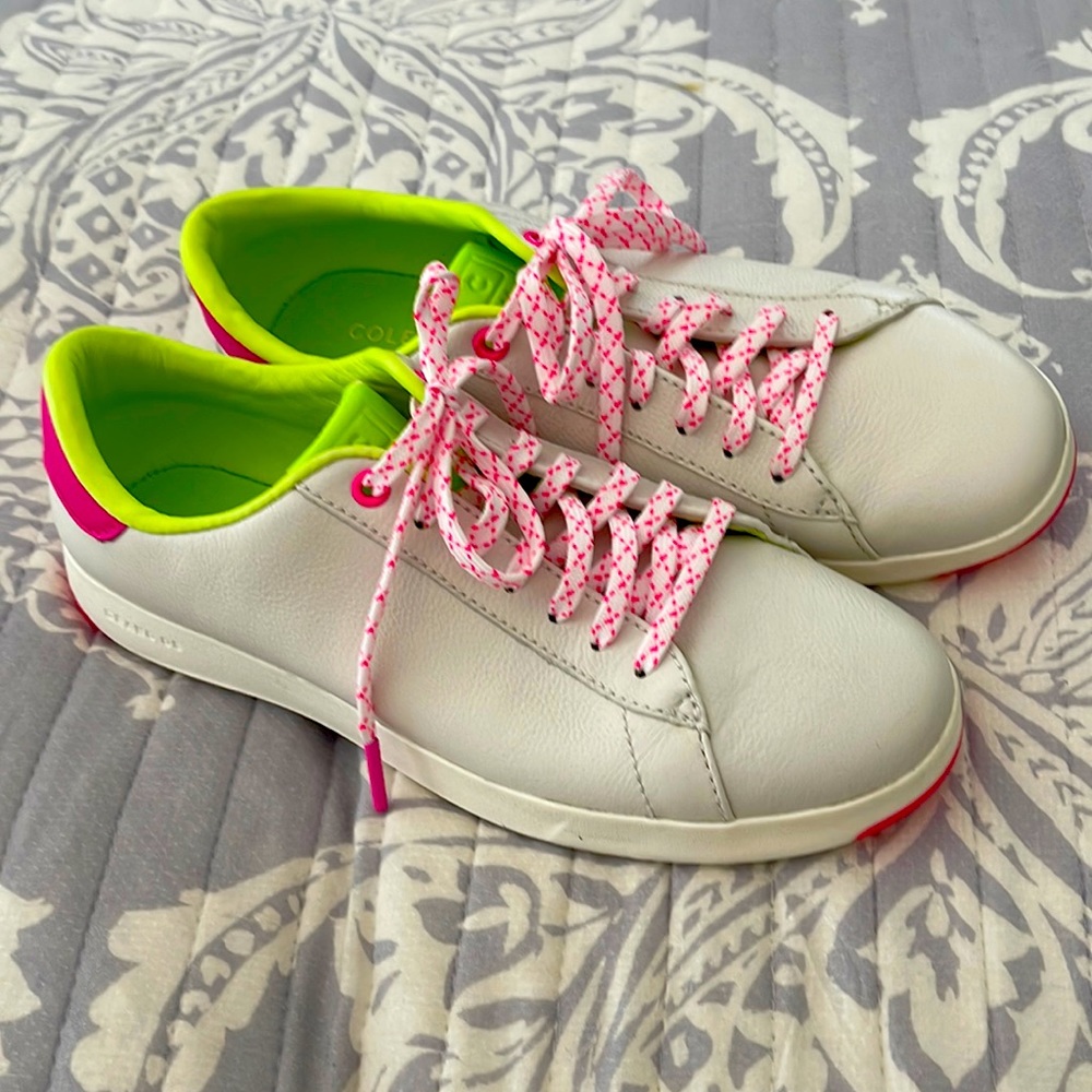 Cole Haan White Sneakers with Neon Green and Pink Accents